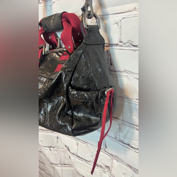 RARE FRANCESCO BIASIA BLACK RED LEATHER SHOULDER MESSENGER BAG - Picture 8 of 14